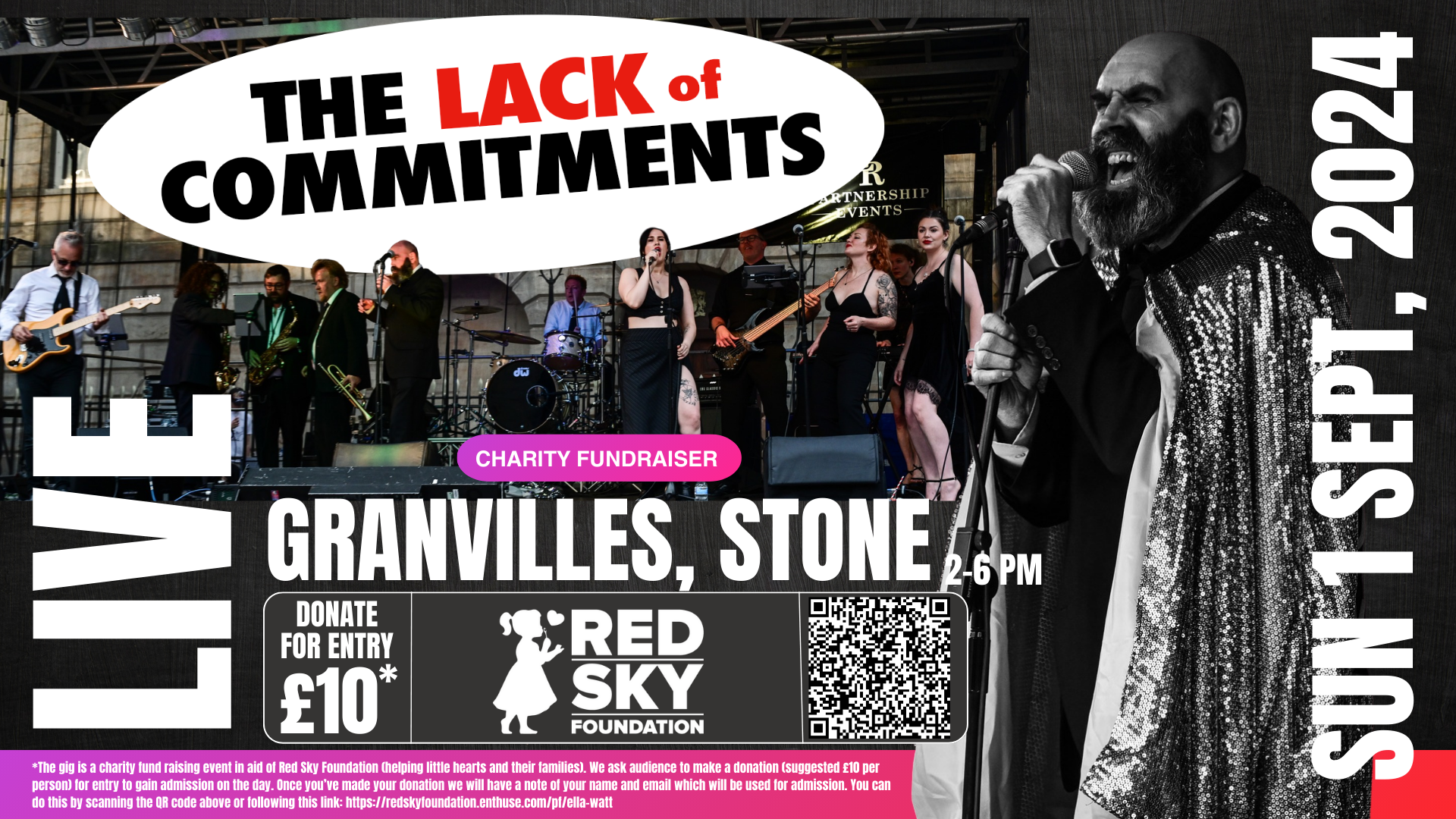 Soul gig to raise funds for Red Sky foundation at Granvilles on 1st Sept 2024